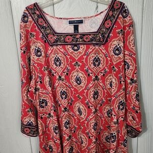 Karen Scott Red and Black Floral Top